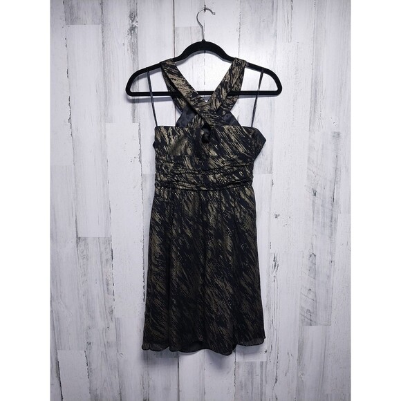 Nine West Glam Rocks Metallic Gold & Black Halter Dress 6P - Picture 4 of 6